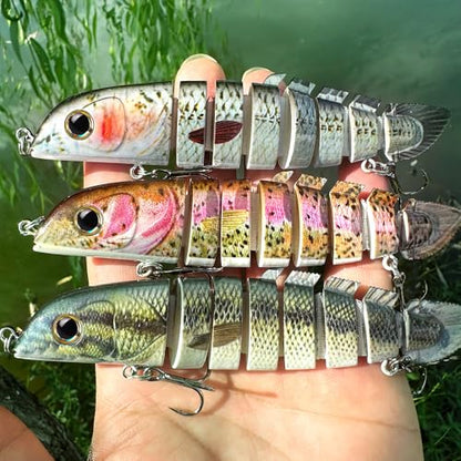 Crankbait Fishing Lure Pike Muskie Lures Lifelike Multi Jointed Swimbait Segement Hard Minnow Bait Treble Hook - color: HS075DEF-3pcs/set