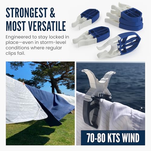 Navy Blue 6-Pack - Storm Proof & Lockable Clothespin - Large Clips fit Lines & Rails - Multi-Purpose Towel Clips for Boat Accessories, Chairs, RV, Camping, Fishing, Stroller, Balcony, Tarps - color: Navy Blue