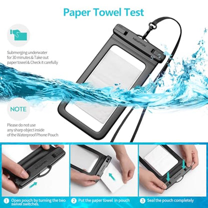 6 Pack 8.5“ Waterproof Cell Phone Pouch - Underwater Dry Bag Case Lanyard - Water Proof Clear Holder Protector for iPhone 17 16 15 Pro Max Plus Samsung Galaxy S25 S24 Ultra Note for Beach Swimming - color: 6 Pack Green