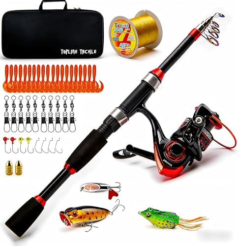 Collapsible Fishing Rod and Reel Combo, BalanZze Telescopic Fishing Rod with Spinning Reel, Portable Collapsible Fishing Pole Kit for Saltwater and Freshwater – Ideal Fishing Gift - color: red, size: 6.89 ft