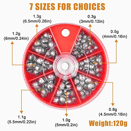 Split Shot Fishing Weights Kit, 4.23oz/Box Round Split Shot Fishing Sinkers Removable Small Fishing Egg Weights Fishing Gear Tackle 7 Sizes - color: 120g Red Box Kit (7sizes)