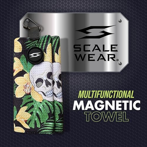 Magnetic Microfiber Waffle Golf Towel – Large 16"x24" Clean Golf Club Ball Magnet Clip to Hang on Bag Cart Strong Premium Strength Ultra Absorbent Gear Tropical Men (Hawaiian Skulls) - color: Hawaian Skulls