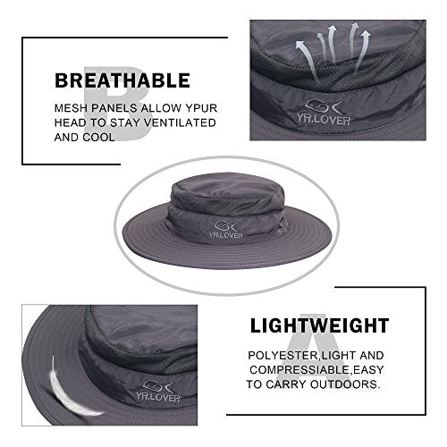 YR.Lover Outdoor UV Sun Protection Wide Brim Fishing Cap with Removable Flap - color: Dark Gray