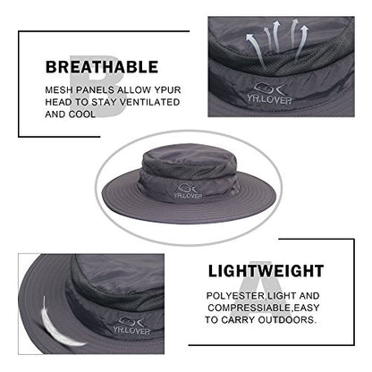 YR.Lover Outdoor UV Sun Protection Wide Brim Fishing Cap with Removable Flap - color: Dark Gray