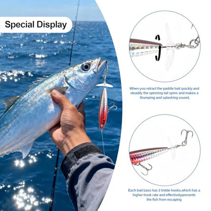 Whopper Fishing Lure for Bass：Popper Top Water Fishing Lures with Floating Rotating Tail Barb Treble Hooks Saltwater Freshwater Plopping Lures Kit - color: Brown Red
