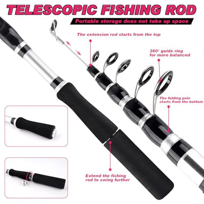 2PCS Telescopic Fishing Rods and Reels Combo Set 6.89ft Portable Fishing Pole Spinning Reel Lures Accessories with Storage Bag Saltwater Freshwater Fishing Pole Combo Fishermen Gift