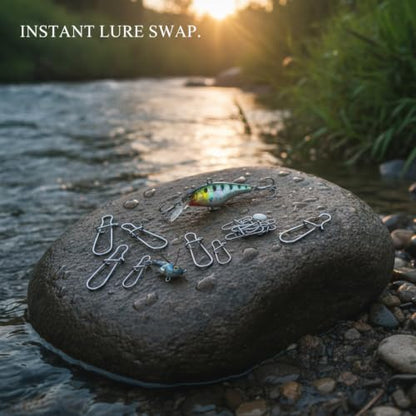 Gourd-Shape Stainless Steel Lure Snaps, Silver Finish Quick-Change Connectors for Saltwater and Freshwater Fishing Tackle (100-Pack Assorted Sizes) - size: 3.54 x 2.76 x 0.79"