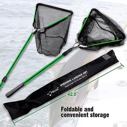 Fiblink Folding Aluminum Fishing Landing Net Fish Net with Extending Telescoping Pole Handle - size: Green:59-118 inches--(Extend Length)