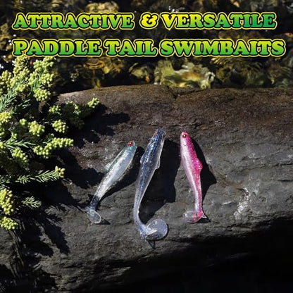 LUCKYFISHING Paddle Tail Swimbaits Soft Plastic Swimbaits Soft Baits for Bass Fishing Trout Crappie Walleye Freshwater Saltwater 10/16/20 PCS Soft Plastic Baits 4/3.5/3/2.5 Inch - color: White, size: 3 inch-16pcs