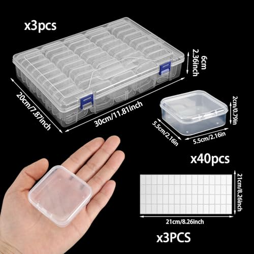 3 Pack Bead Organizer Box, 138Pcs Bead Organizers and Storage Plastic Cases, Mini Clear Beads Storage Containers Boxes with Hinged Lid for Seed, Jewelry, DIY Craft （3 Pack,138 Organizers)