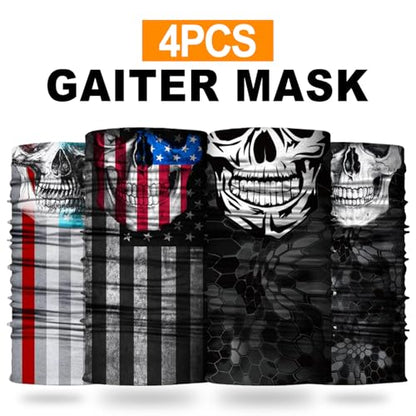 4Pack Neck Gaiter for Men Women Face Cover Mask Head Wrap Balaclava Headwear Bandana Headband Magic Scarf - color: A-bone Flag-3