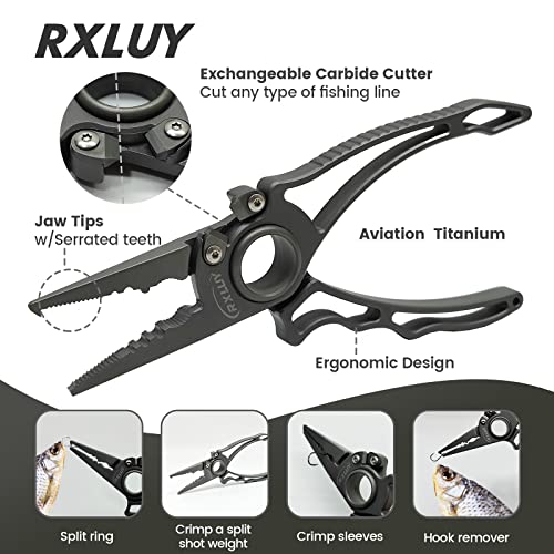 Titanium Fishing Pliers, Premium Saltwater Fishing Gear, Tungsten Cutters, Split Ring Hook Remover, Knot Tying Tool with Lanyard, Ice Fishing, Sea Fishing Kit Gifts for Men - color: Standard
