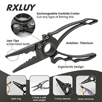Titanium Fishing Pliers, Premium Saltwater Fishing Gear, Tungsten Cutters, Split Ring Hook Remover, Knot Tying Tool with Lanyard, Ice Fishing, Sea Fishing Kit Gifts for Men - color: Standard