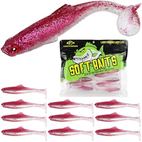 LUCKYFISHING Paddle Tail Swimbaits Soft Plastic Swimbaits Soft Baits for Bass Fishing Trout Crappie Walleye Freshwater Saltwater 10/16/20 PCS Soft Plastic Baits 4/3.5/3/2.5 Inch - color: Pink, size: 2.5 inch-20pcs