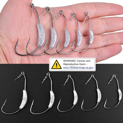 Weighted Swimbait Hooks for Bass Fishing,15 Pack Jig Heads Worm Weedless Fishing Hooks with Twist Lock for Soft Plastics Worm Weighted Hooks Saltwater Freshwater - size: 4/0_5.25g_15pcs
