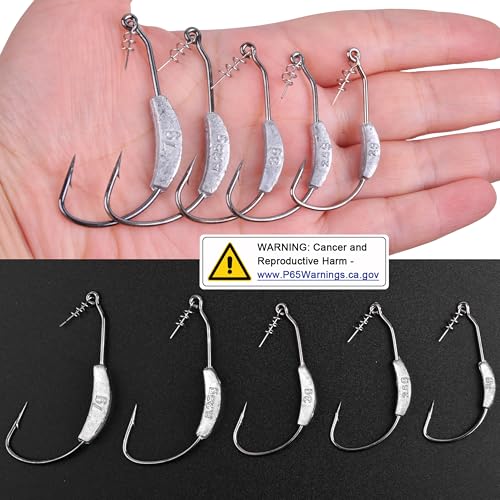 Weighted Swimbait Hooks for Bass Fishing,15 Pack Jig Heads Worm Weedless Fishing Hooks with Twist Lock for Soft Plastics Worm Weighted Hooks Saltwater Freshwater - size: 2/0_2.5g_15pcs