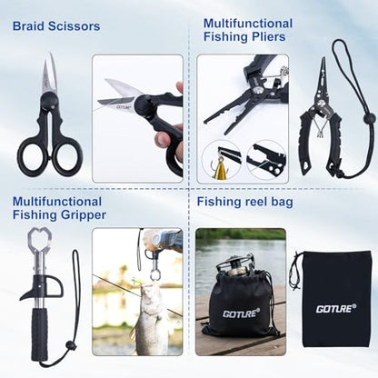 GOTURE Telescopic Fishing Rod and Reel Combos, Carbon Fiber Travel Fishing Pole, 9+1 BB Spinning Reel, Saltwater Freshwater Fishing Gear Kit with Braided Line, Lures, Carrier Bag for Bass Trout - color: 1 Rod & 1 Reel Spinning Fishing Combo - Oxford Soft