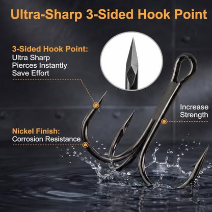 100pcs Fishing Hook Treble Hooks High Carbon Treble Hooks Super Sharp Solid Size 2 4 6 8 10 12 Triple Barbed Steel Fish Hook - color: Black, size: 2#-100pcs