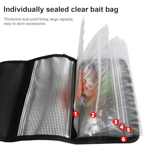Small Fishing Tackle Binder Bag with Clear Lure Bag & D Carabiner Soft Baits Binder Storage Bag
