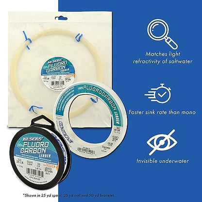 HI-SEAS 100% FLUOROCARBON Fishing LINE Leader - Clear Invisible Leader UNDETECTABLE to Fish, Fast Sinking 6LB-400LB - style: 0.030 in / 0.75 Mm, 60 Lb, 25 Yd