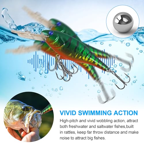 Bass Fishing Lures Kit, Minnow CrankBait VIB Pencil Popper Sinking Wobbler Hard Bait Lures for Bass Trout Walleye Redfish Freshwater Saltwater - color: Combo D-10pcs (3.9" with lip)