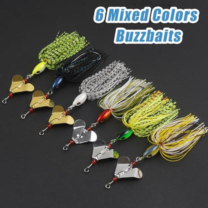 Spinnerbait Fishing Lures Kit - 6/12pcs Bass Fishing Buzzbait Lures Spinner Baits for Bass Trout Pike Salmon Multicolor Swimbait Buzz Bait Metal Spinner baits Swim Jigs Freshwater Saltwater - color: Style A-12pcs