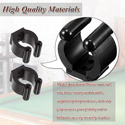 Pool Cue Holder, 10 Pieces Plastic Fishing Pole Rod Holder Clips - Black Pool Stick Holder Billiards Cue Stick Holder Clips for Wall Snooker Cue Locating Clips (10pcs black)
