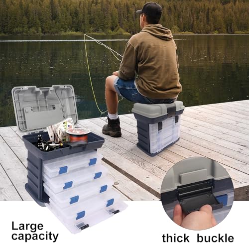 Fishing Tackle Box, 4 Layers Fishing Box, Tackle Boxes, Quick-Access Top Storage with Lid for Fishing Gear and Accessories,（Grey）by KUKLIPJIM - color: Grey