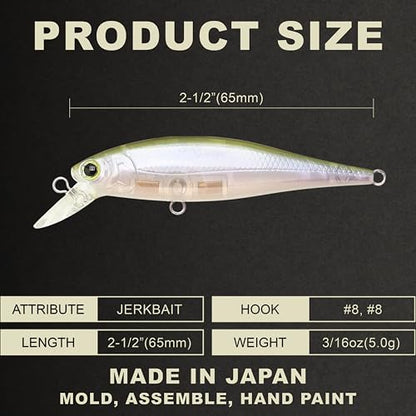 LUCKY CRAFT Pointer 78SP Fishing Lures, 3” Jerkbait Freshwater Bass & Trout Lures, Suspending 4ft–5ft Depth, Jerkbait with Walk-the-Dog Action, Precision Bass Fishing Gear and Accessories - color: 255 MS Ghost Wakasagi, size: PT65