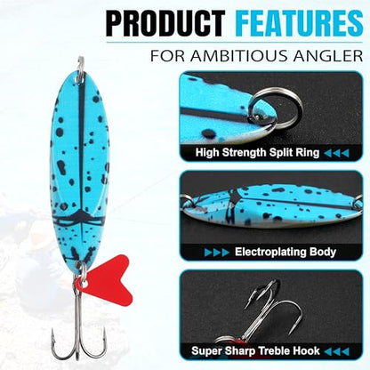 Fishing Lures Casting Spoon Lure, 5pcs Hard Metal Spoon Fishing Lures for Trout Bass Crappie Pike Walleye Saltwater Freshwater Fishing Gear 3/16oz-2oz - color: Painted-B, size: 3/4oz(21g)