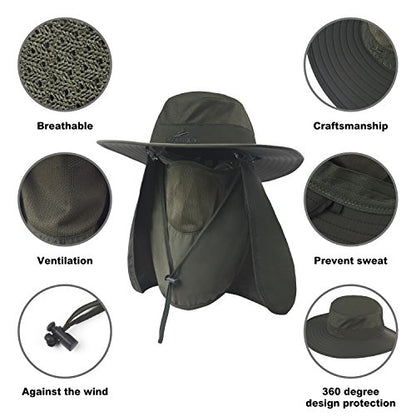 Fishing Hat,Sun Cap with UPF 50+ Sun Protection and Neck Flap,for Man and Women - color: Dark Green