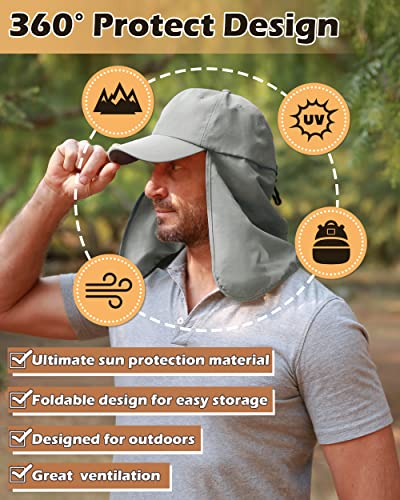 Tirrinia Wide Brim Sun Hat with Neck Flap for Men & Women, Breathable Hiking Fishing Safari Hat, Outdoor UV Protection Cap - color: #3 Grey