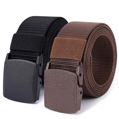Mile High Life | Nylon Web Belt | Outdoor Military Belt | TSA Safe Buckle Plastic/Metal - color: Black-510brwon 2pc