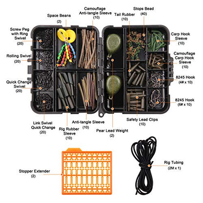 Carp Fishing Equipment 217pcs Carp Fishing Terminal Tackle Kit with Box | Include Sinker Weights, Carp Hooks Swivels, Boilies, Various Carp Fishing Accessories