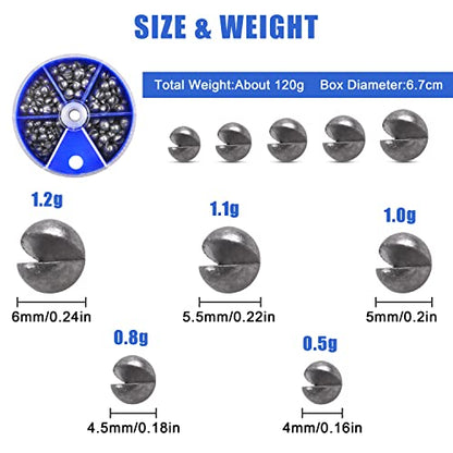 Split Shot Fishing Weights Kit, 4.23oz/Box Round Split Shot Fishing Sinkers Removable Small Fishing Egg Weights Fishing Gear Tackle 7 Sizes - color: 120g Blue Box Kit (5 sizes)