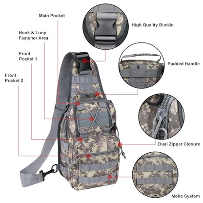 Qcute Tactical Backpack, Waterproof Military Cross-body Molle Sling Shoulder Backpack Chest Bag for Outdoor Every Day Carry - color: New Acu Camouflage