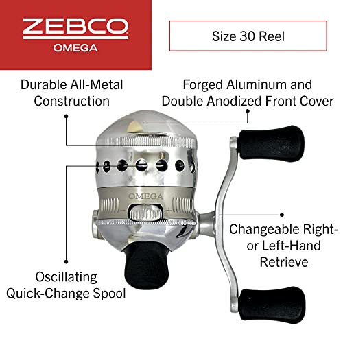 Zebco Omega Spincast Fishing Reel, 7 Bearings (6 + Clutch), Instant Anti-Reverse with a Smooth Dial-Adjustable Drag, Powerful All-Metal Gears and Spare Spool