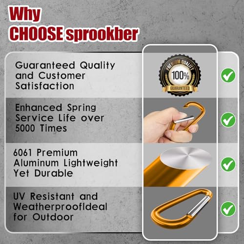 sprookber 4" & 5" Extra Large Aluminum Carabiner D Ring, Caribeener Clips, Spring Snap Hook for Keychain Clip, Set of 4 - color: yellow-4", size: 4 inch
