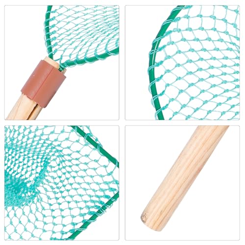 Wood Handle Fishing Net with Large Mesh, Wear-Resistant Portable Fish Catching Basket for Outdoor Carp and Trout Fishing, 30cm Wooden Frame Net for Anglers
