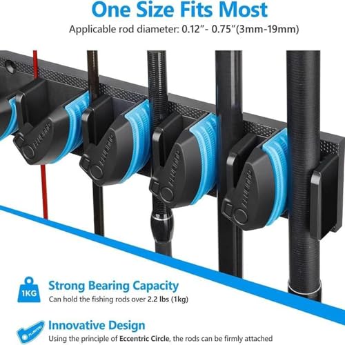 9 Rod Fishing Rod Holder Wall-Mounted Poles Rack Vertical Rod Stand for Garage Cabin and Basement Fishing Accessory
