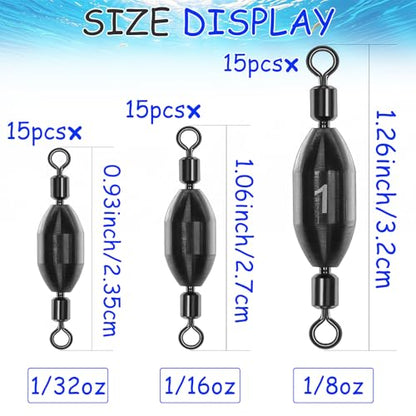 Fishing Weights Swivel Bullet Sinkers Brass Fishing Weights Saltwater Freshwater Bass Sinker Weight with Swivel Rolling 1/4oz, 1/8oz, 1/16oz，1/32oz, 3/8oz, 1/2oz - style: 1/2oz-10pcs