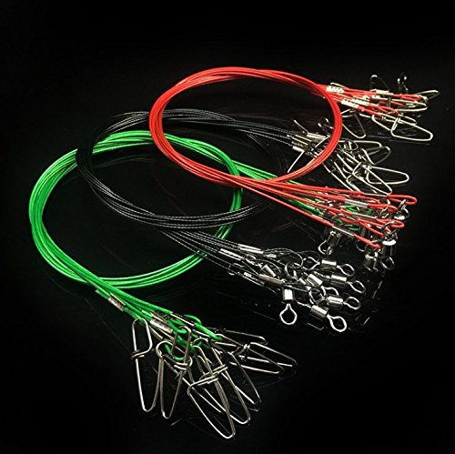 20pcs Fishing Wire Leaders Heavy Duty Fishing Stainless Steel Wire Leaders 150LB High Strength Fishing Leaders with Swivels and Snaps Black/Red/Green - color: Black Leader