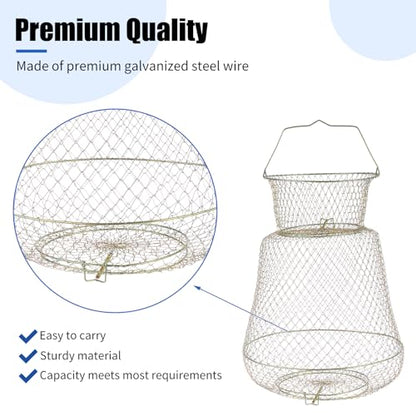 2 Pack Galvanized Steel Wire Fish Baskets, Collapsible Wire Fish Baskets, Portable Fishing Basket Fishing Net Cage