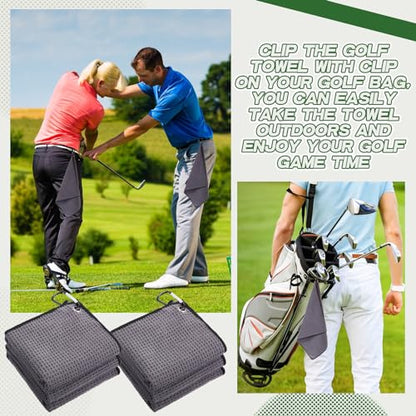 Batiyeer 12 Pcs Golf Towel Bulk for Golf Bags Microfiber Fabric Towel with Clip Waffle Pattern, Fitness, Camping, Hiking, Yoga - color: Gray