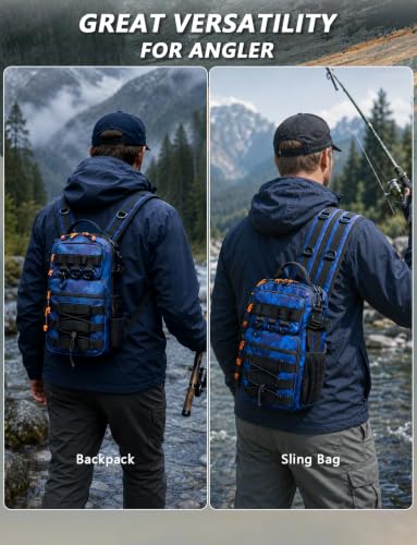 2 in 1 Compact Tactical Fishing Backpack with Tackle Boxes, Lightweight Waterproof Tackle Bag Fit 2 * 3600 Tackle Boxes, 2 Rod Holders Storage, Fishing Accessories Gift for Men Blue - color: Blue