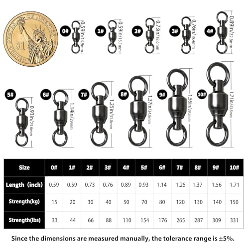 FishTrip 30/50 Pack Ball Bearing Fishing Swivels, High Strength Stainless Steel Swivels Fishing Tackle Solid Welded Rings Barrel Swivels Fishing Connectors for Saltwater Freshwater Size 0#-10# - size: 10#_397LB_30PCS
