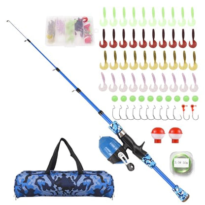Kids Fishing Rod and Reel Combo, 47in/59inTelescopic Fishing Pole Portable Fishing Kits Lightweight with Fishing Lures Fishing Lines Fishing Hooks - color: Blue, size: 1.2m