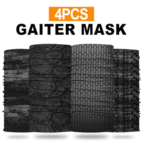 4Pack Neck Gaiter for Men Women Face Cover Mask Head Wrap Balaclava Headwear Bandana Headband Magic Scarf - color: A-blackcombo-3