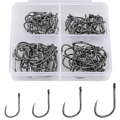 500PCS/100PCS ReeMoo Premium Fishing Hooks, 10 Sizes/4 Sizes Carbon Steel Fishing Hooks W/Portable Plastic Box, Strong Sharp Fish Hook with Barbs for Freshwater/Seawater - style: 100pcs
