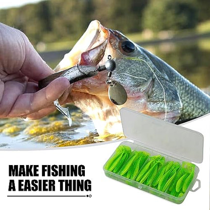 MAFIMOEA 50 Pcs Soft Fishing Lures Plastic Paddle Tail Swim Baits Kit for Bass Trout Walleye Crappie 5 Mixed Colors Fishing Soft Plastic Lure Kit 5.5CM - color: green